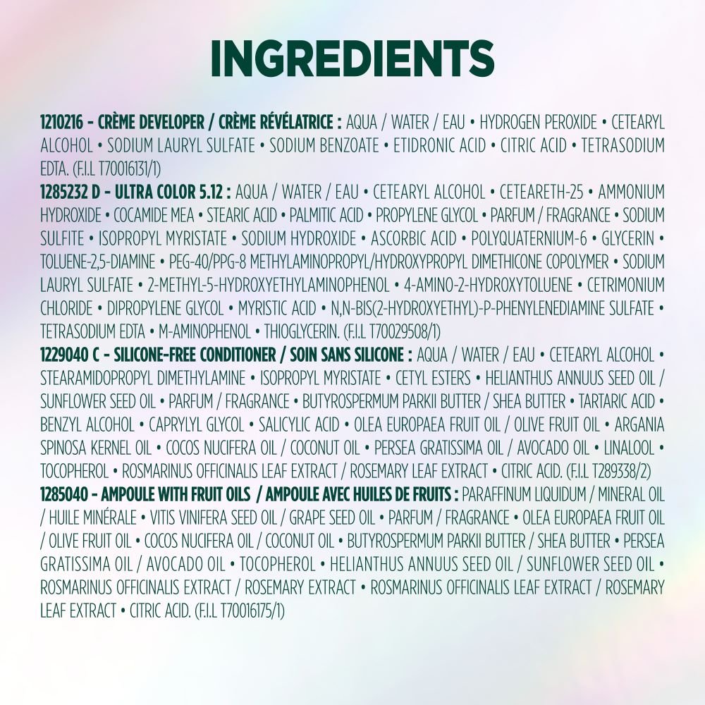 WFP 755029 ULTRA COLOR 512 INGREDIENTS EN